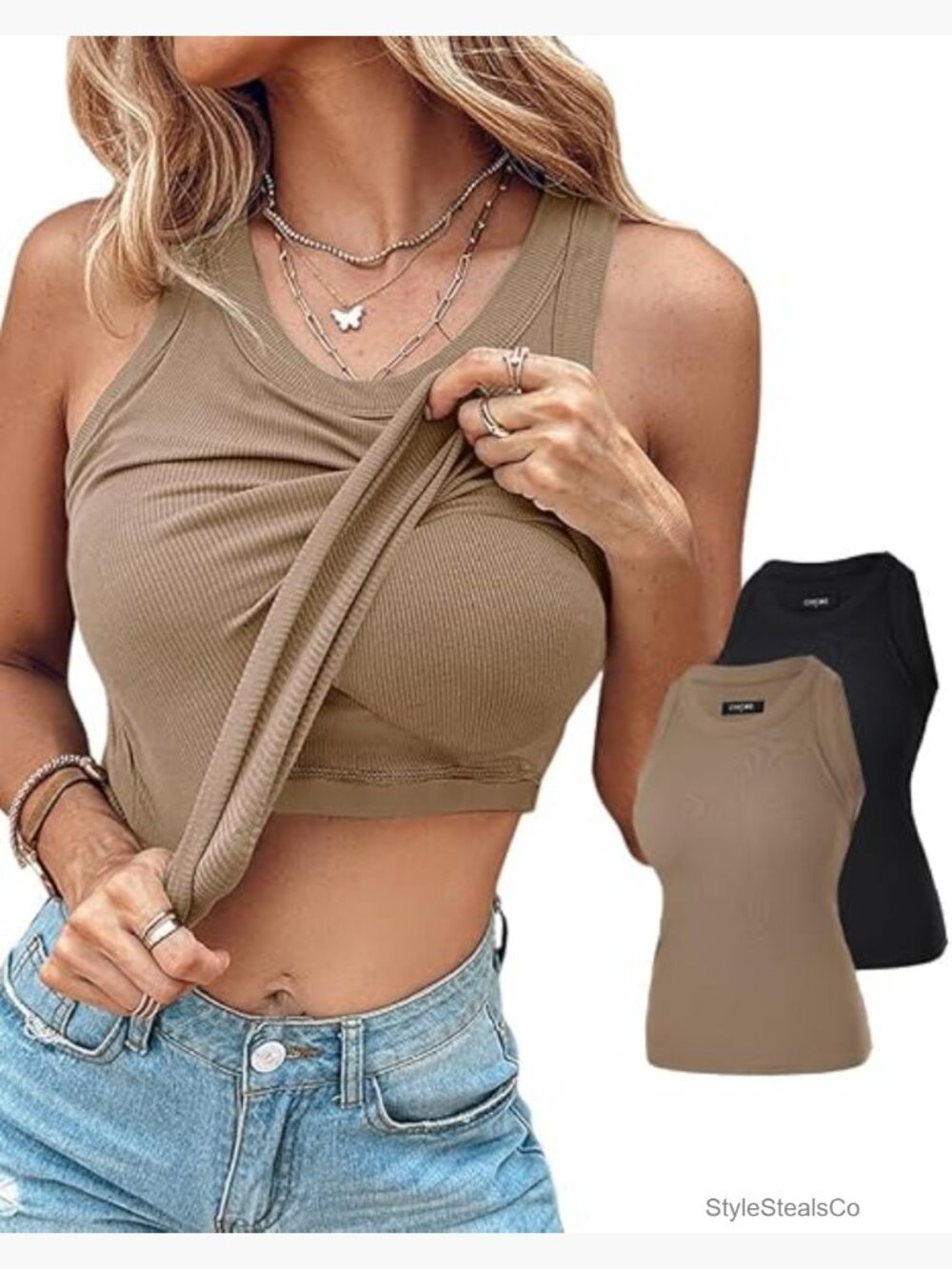 2 Pack Built in Bra Ribbed Tank Tops Racerback Workout Tanks
